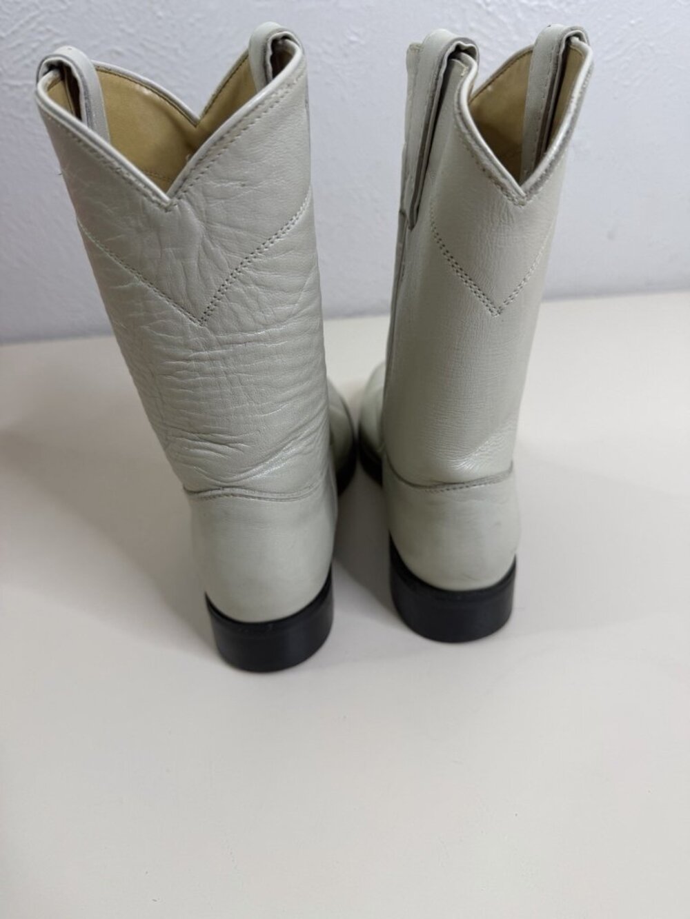 VTG Justin 3D Youth Off White Grayish Leather Roper Boots Western GUC - Picture 10 of 11